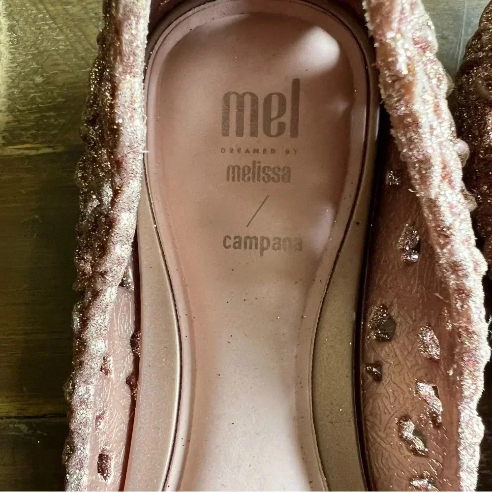 Mel By Melissa Campana Chrochet Rose Gold  Glitter Flats
